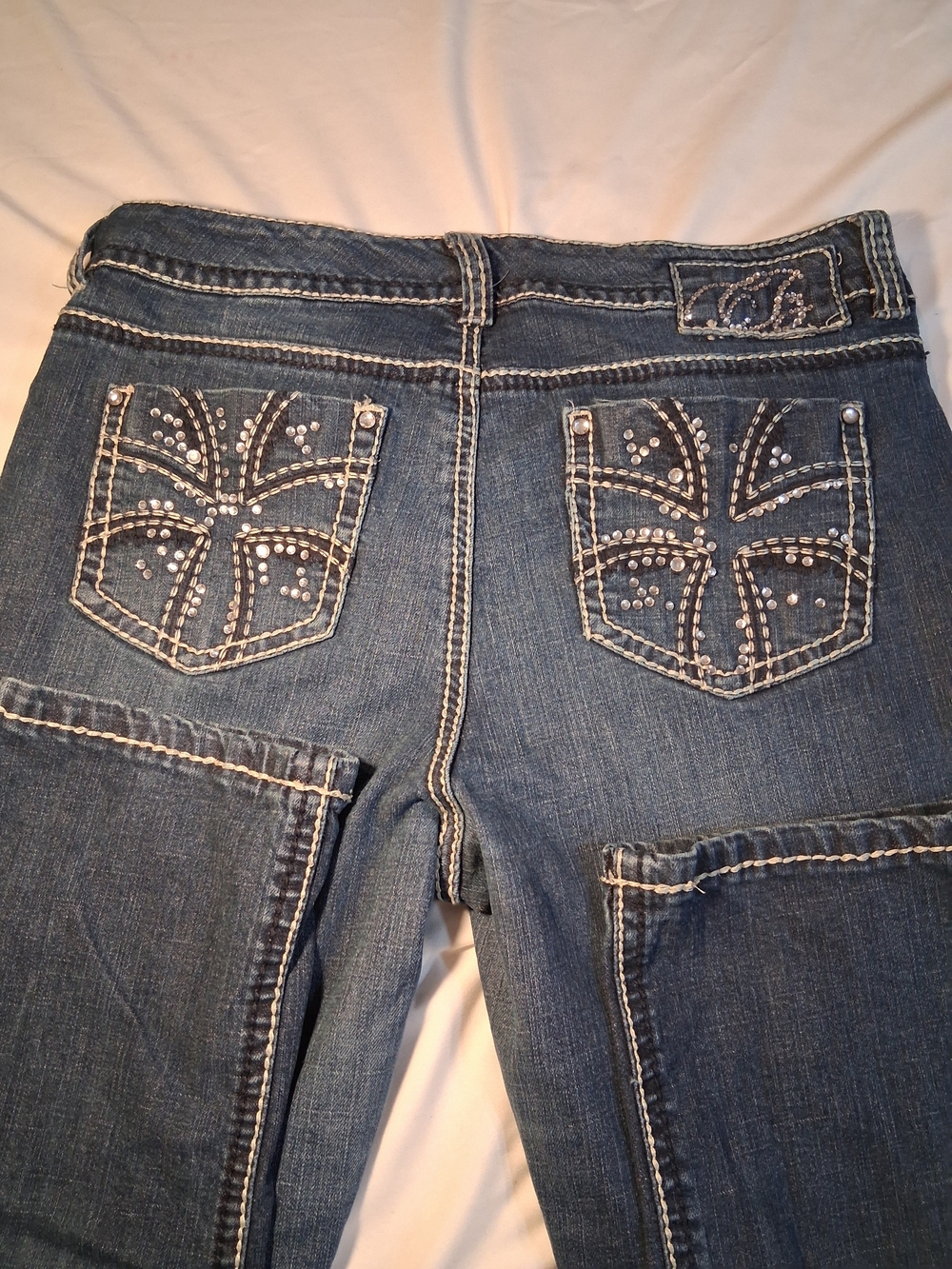 Y2k Inspired Code Bleu Dark Blue  Rhinestone Accent Women's Boot Cut Jeans Sz14